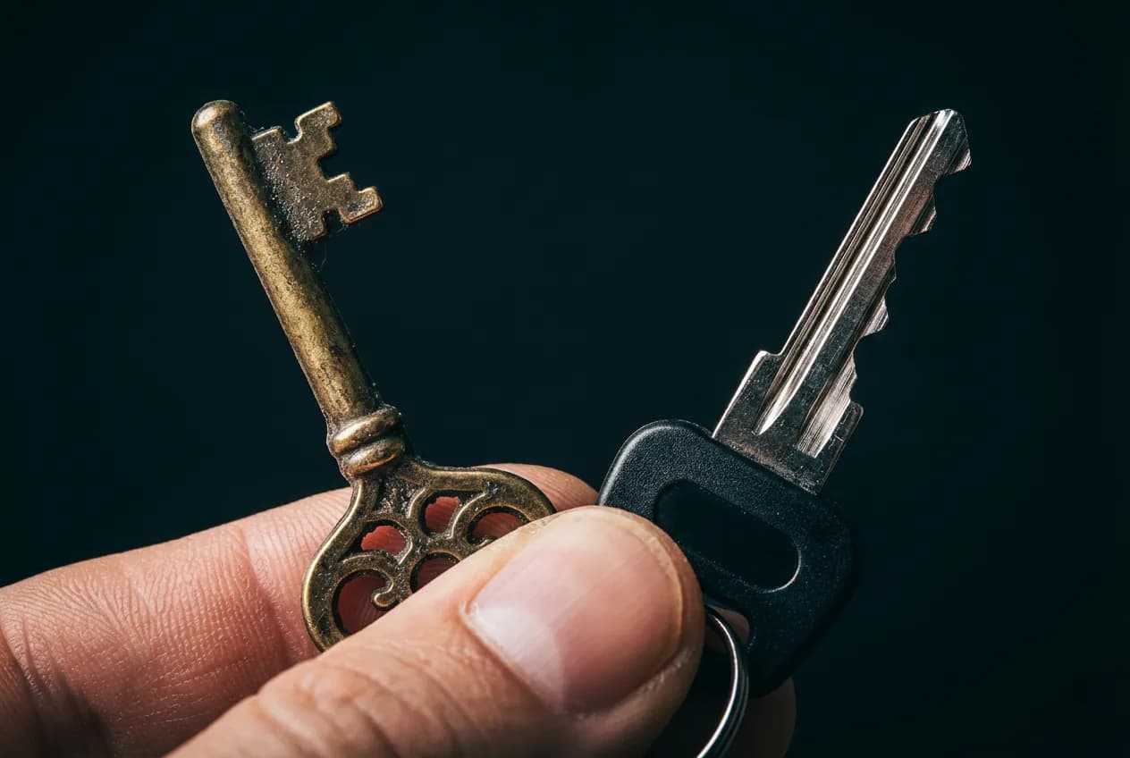 Cambiare casa dopo tanti anni: guida a trasloco e gestione Gros plan sur une main tenant une clé ancienne et une clé neuve, symbolisant la transition lors d'un déménagement.