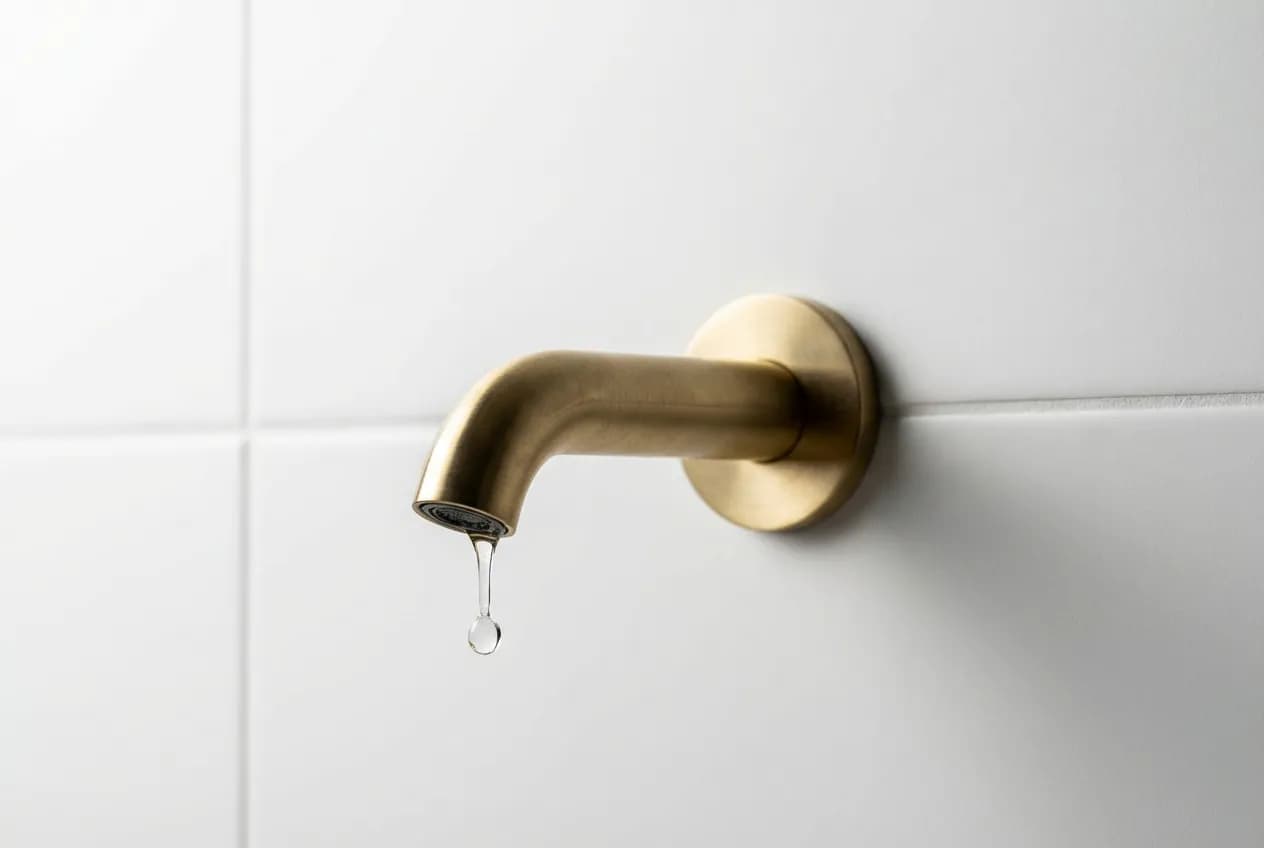 Bagno 3 mq: 10 Idee e Soluzioni per Arredare Spazi Piccoli Gros plan sur un robinet design et compact en laiton brossé, une solution élégante et peu encombrante pour une salle de bain de 3 m².