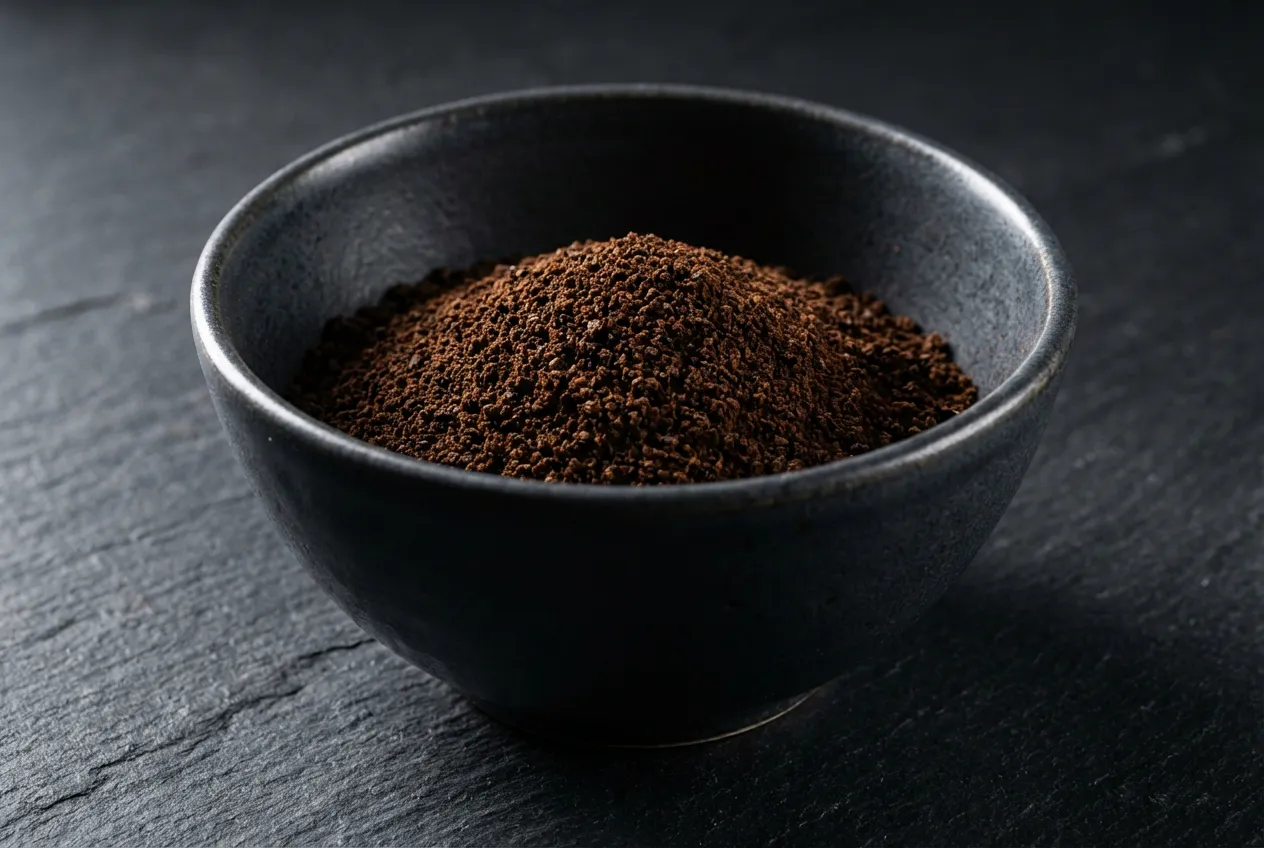 Gros plan sur un bol de marc de café, un remède naturel efficace pour absorber l'odeur de peinture à smalto.